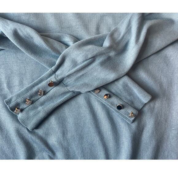 Ann Taylor Seasonless Button Cuff Sweater, Medium, Light Blue, Office, Classic - Picture 5 of 10